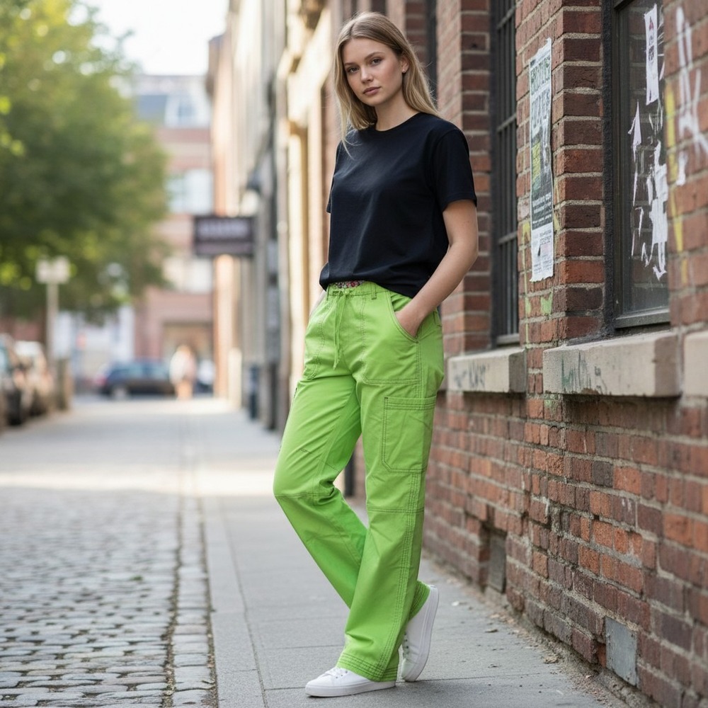 Koi Kathy Peterson Lime Green Scrub Pants Cargo Floral Waist Style 701 Medium